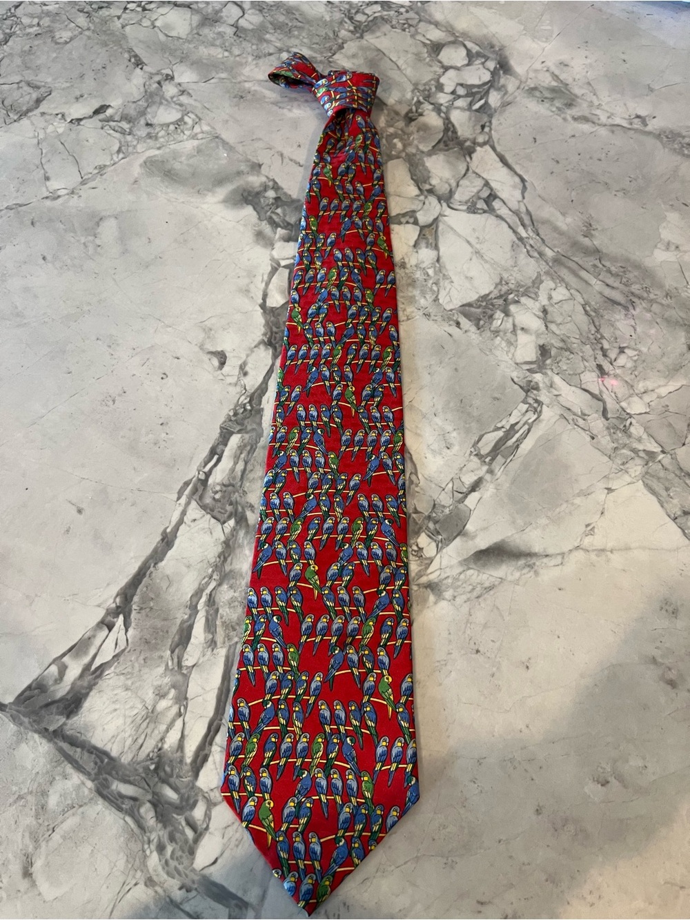 Red Parrot-Print Men’s Silk Tie